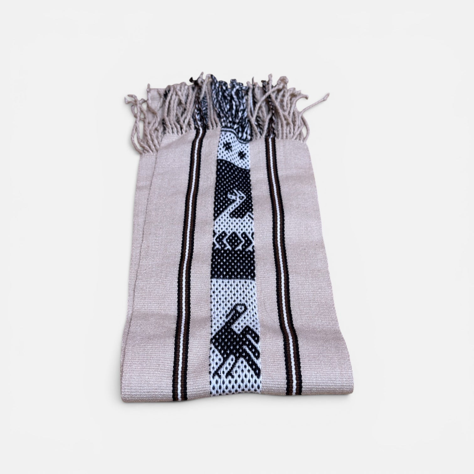 Handmade Peruvian Alpaca Wool Scarf Featuring Traditional Andean Aguayo Patterns 70" x 6"