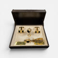 Vintage Genuine Onyx & Goldtone Cufflinks Tie Bar Clip Set