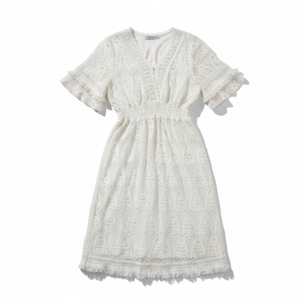 Yajiao Boho Lace Dress White Size: M