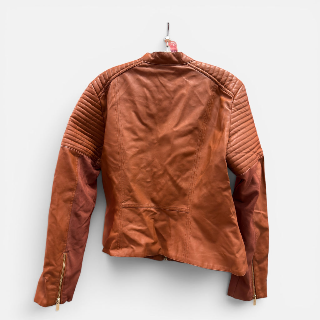 New York & Company Women's Faux Leather Motorcycle Jacket Size: L