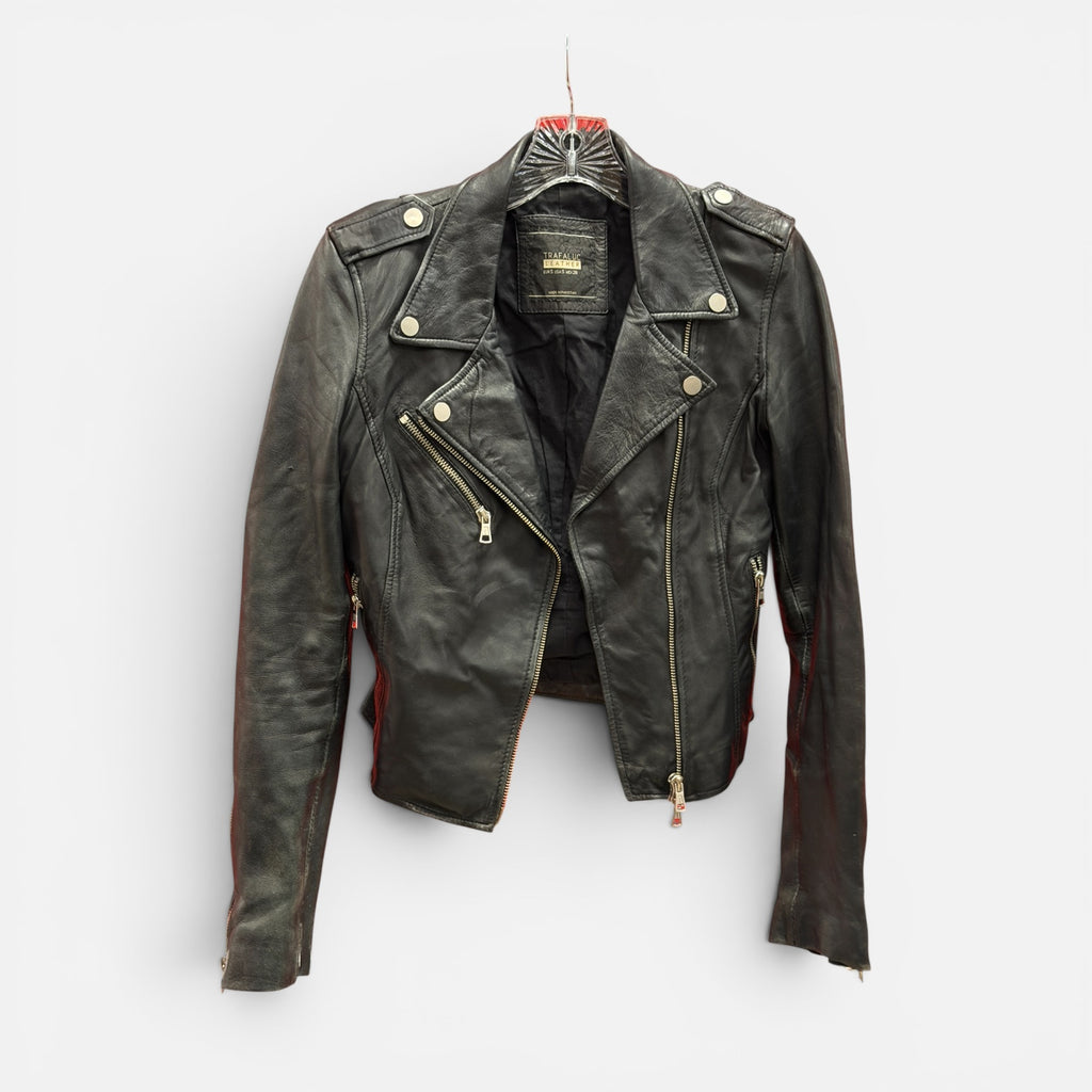 Zara Trafaluc Black Leather Moto Jacket Size: S