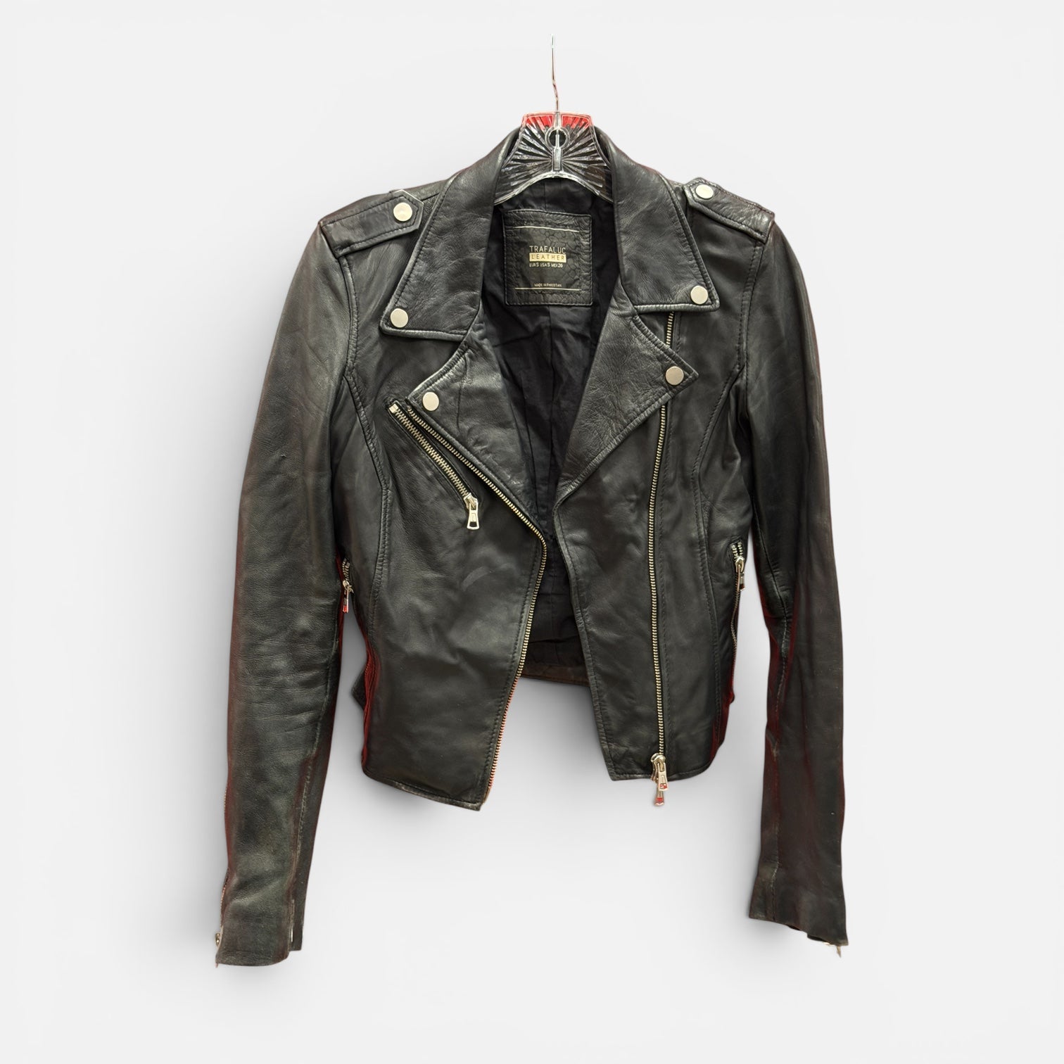 Zara Trafaluc Black Leather Moto Jacket Size: S