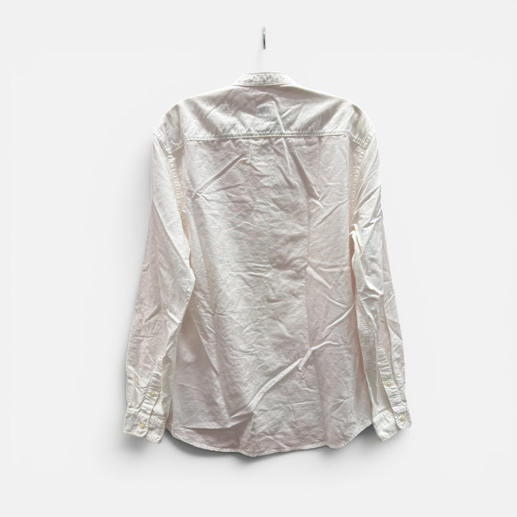 Zara Men's Band Collar White Linen Shirt Size: M