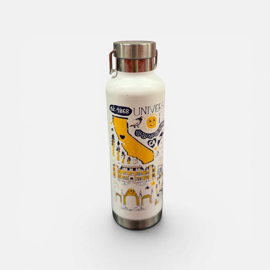UC Berkeley Landmarks White Stainless Steel Water Bottle Julia Gash illustrations by Neil 25oz