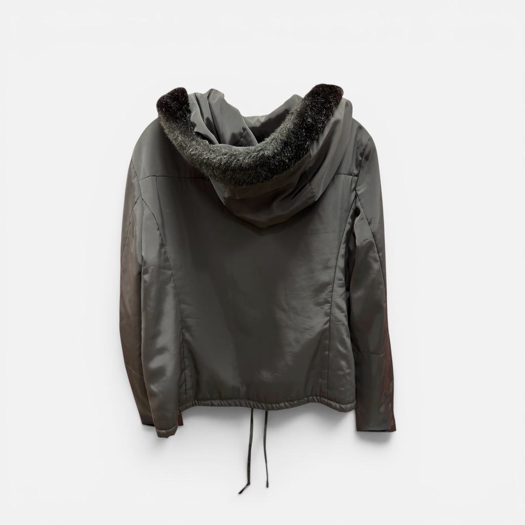 BCBG Black Hooded Coat Jacket Size: L