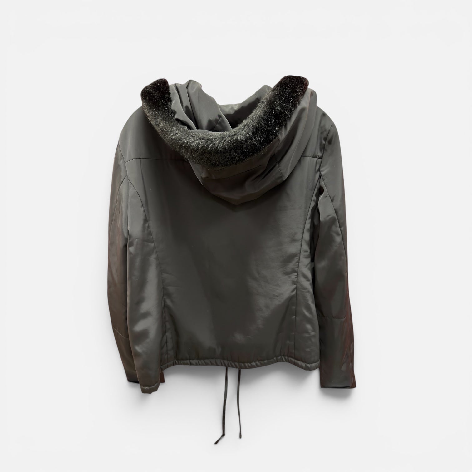 BCBG Black Hooded Coat Jacket Size: L