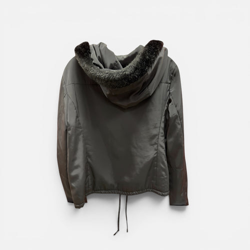BCBG Black Hooded Coat Jacket Size: L
