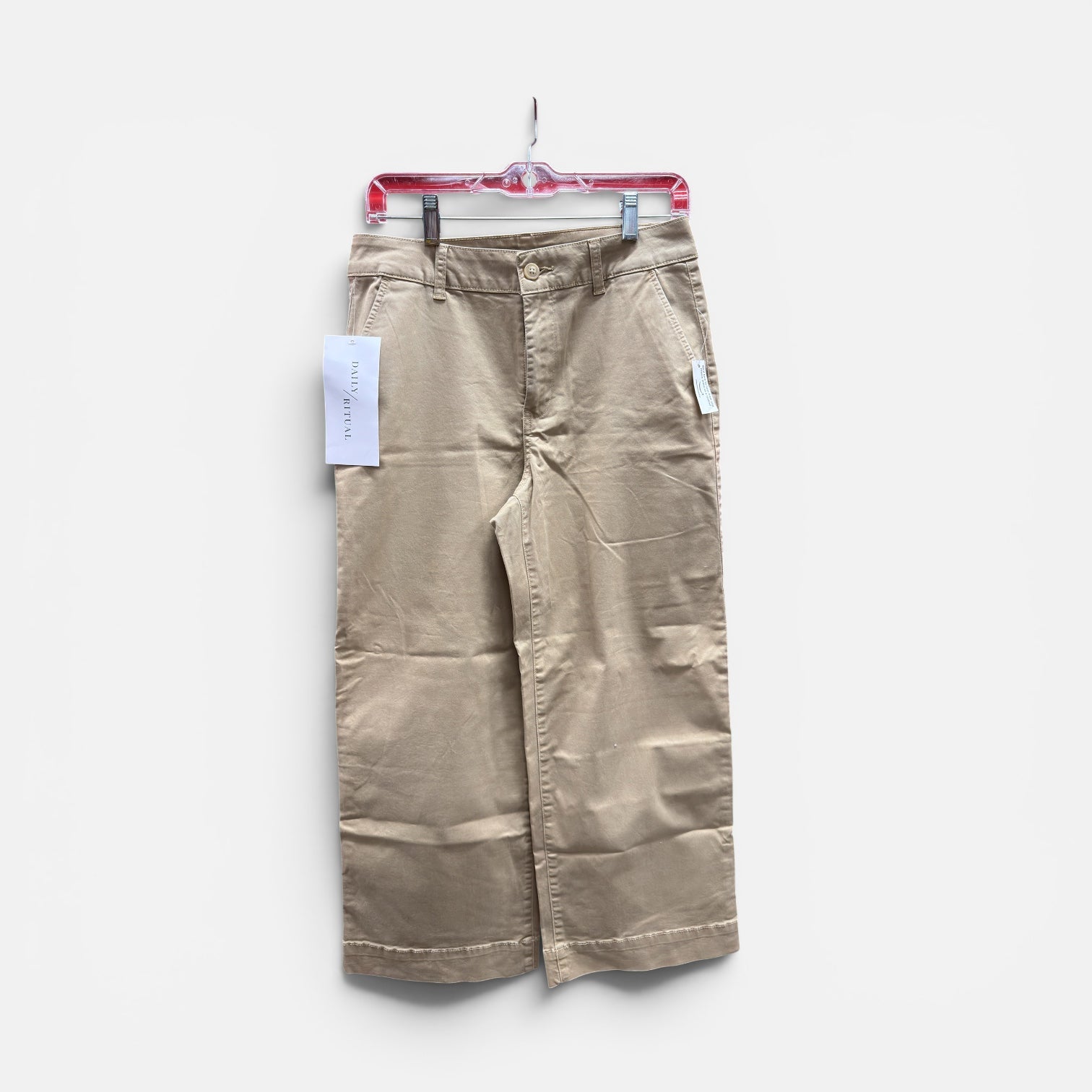 Daily Ritual Beige Wide-leg Cropped Pants Size: 8