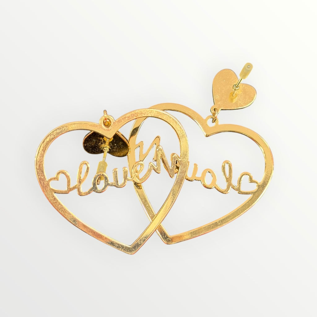 "Love" Gold-Tone Heart Hoop Earrings