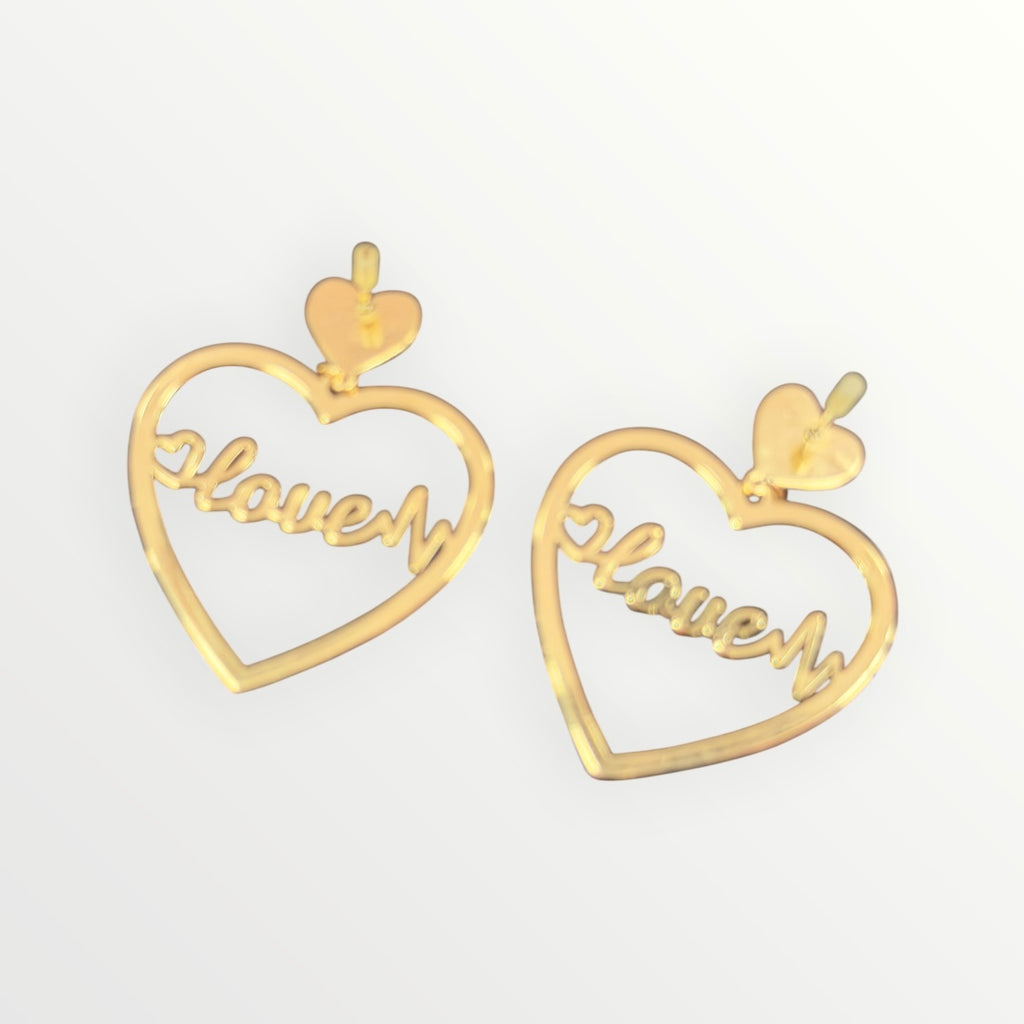 "Love" Gold-Tone Heart Hoop Earrings