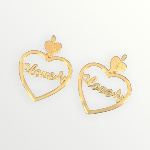 "Love" Gold-Tone Heart Hoop Earrings