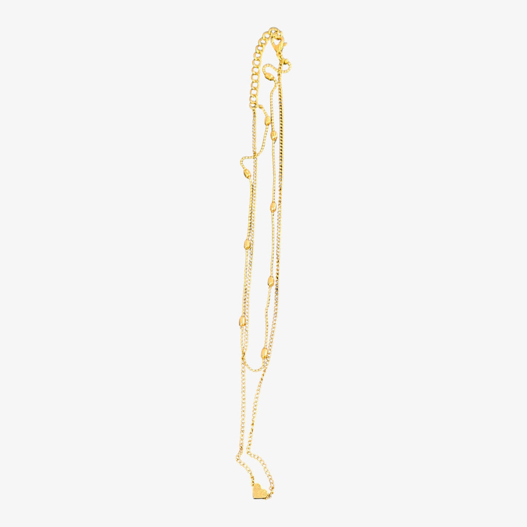 Women's Gold Tone Double Chain Heart Necklace