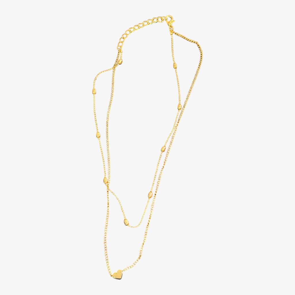 Women's Gold Tone Double Chain Heart Necklace