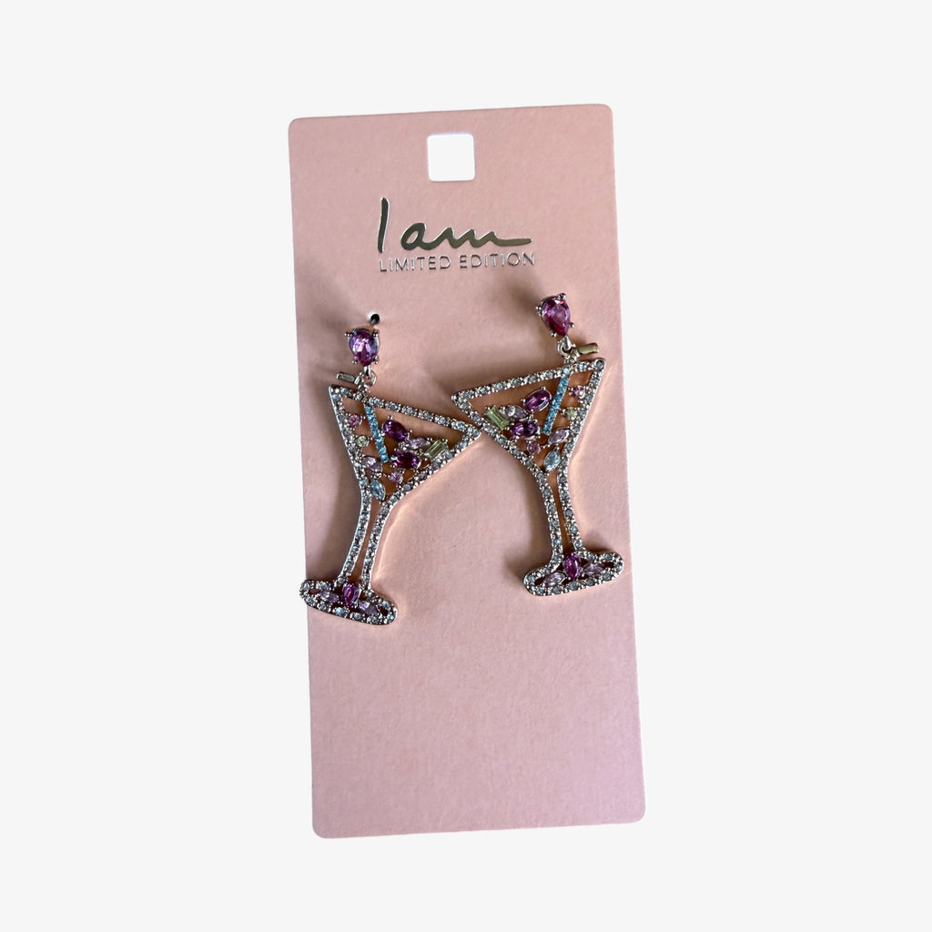 I am Limited Edition Earrings Martini Glass Design with Colorful Rhinestones ( New Customer Only)