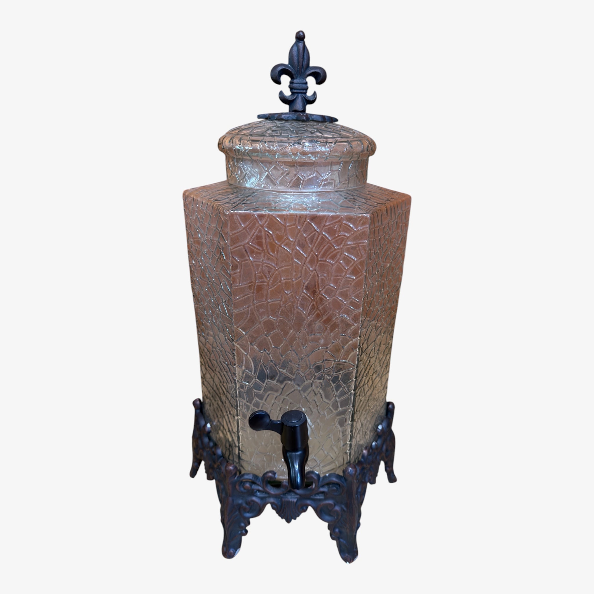 Glass Beverage Dispenser Hexagonal Design w/Decorative Metal Stand (New Customer Only)