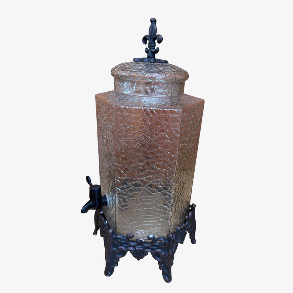 Glass Beverage Dispenser Hexagonal Design w/Decorative Metal Stand (New Customer Only)