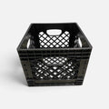 Storage Heavy-Duty Plastic Milk Crate Black with Built-in Handles 16QT