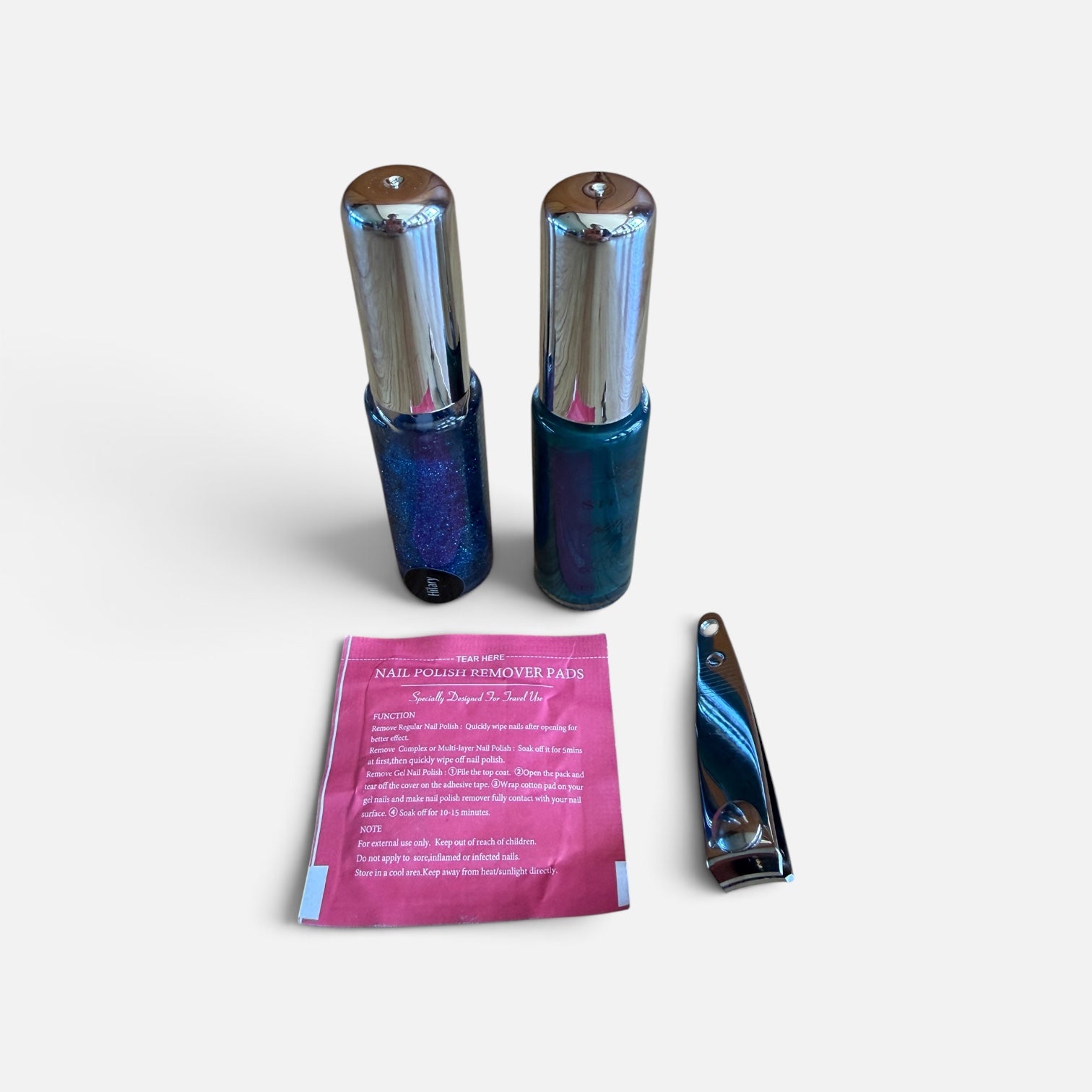 Nail Kit with Stainless Steel Nail Clipper & Nail Polish Removal Pad, Blue and Teal