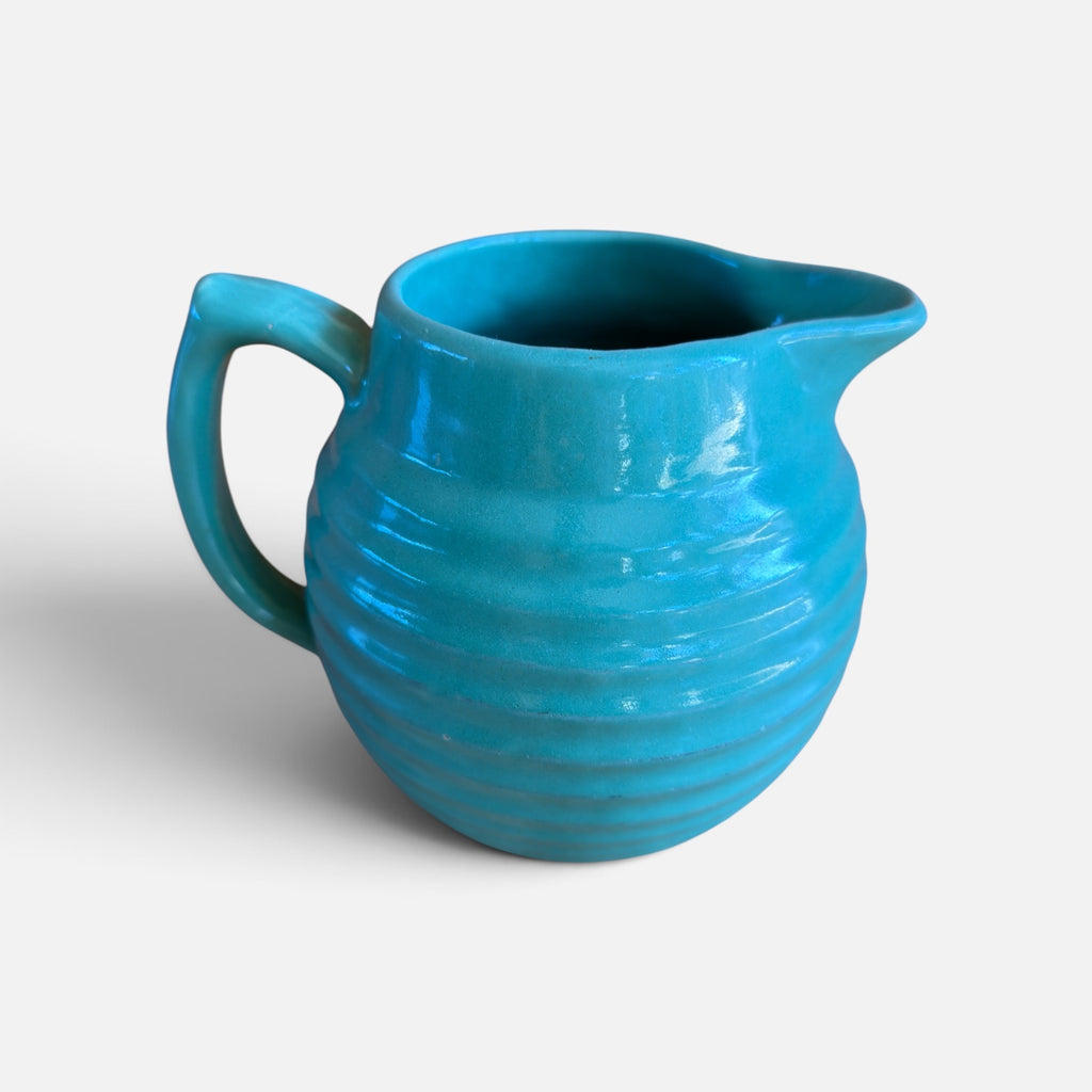 Vintage Bauer Ring Turquoise Ceramic Pitcher 5"H