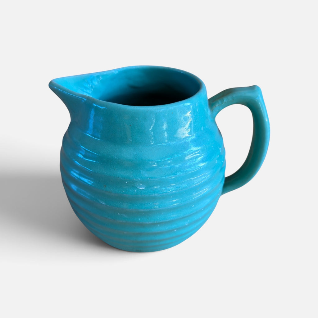 Vintage Bauer Ring Turquoise Ceramic Pitcher 5"H