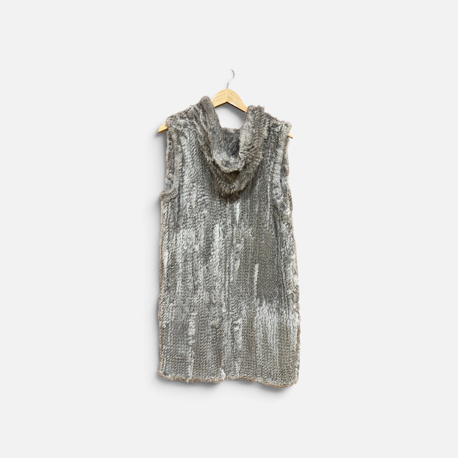 525 American 100% Rabbit Hair Sleeveless Hooded Open Cardigan Size: M *Volunteers Only*