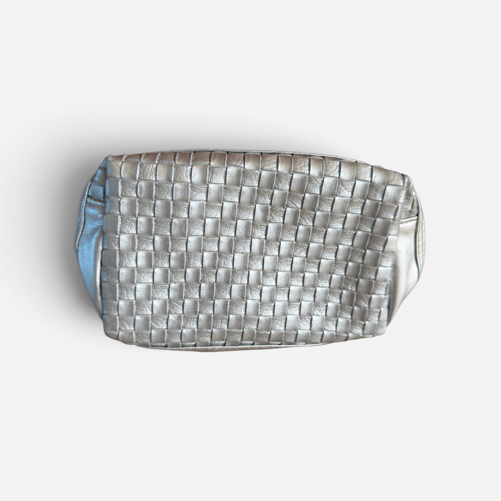 La Prairie Silver Woven Leather Cosmetic Clutch 8" x 4"