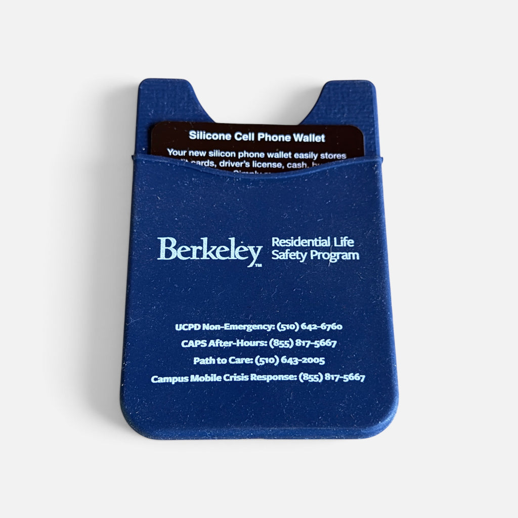UC Berkeley Residential Life Safety Program Silicone Stick-On Cell Phone Wallet Navy