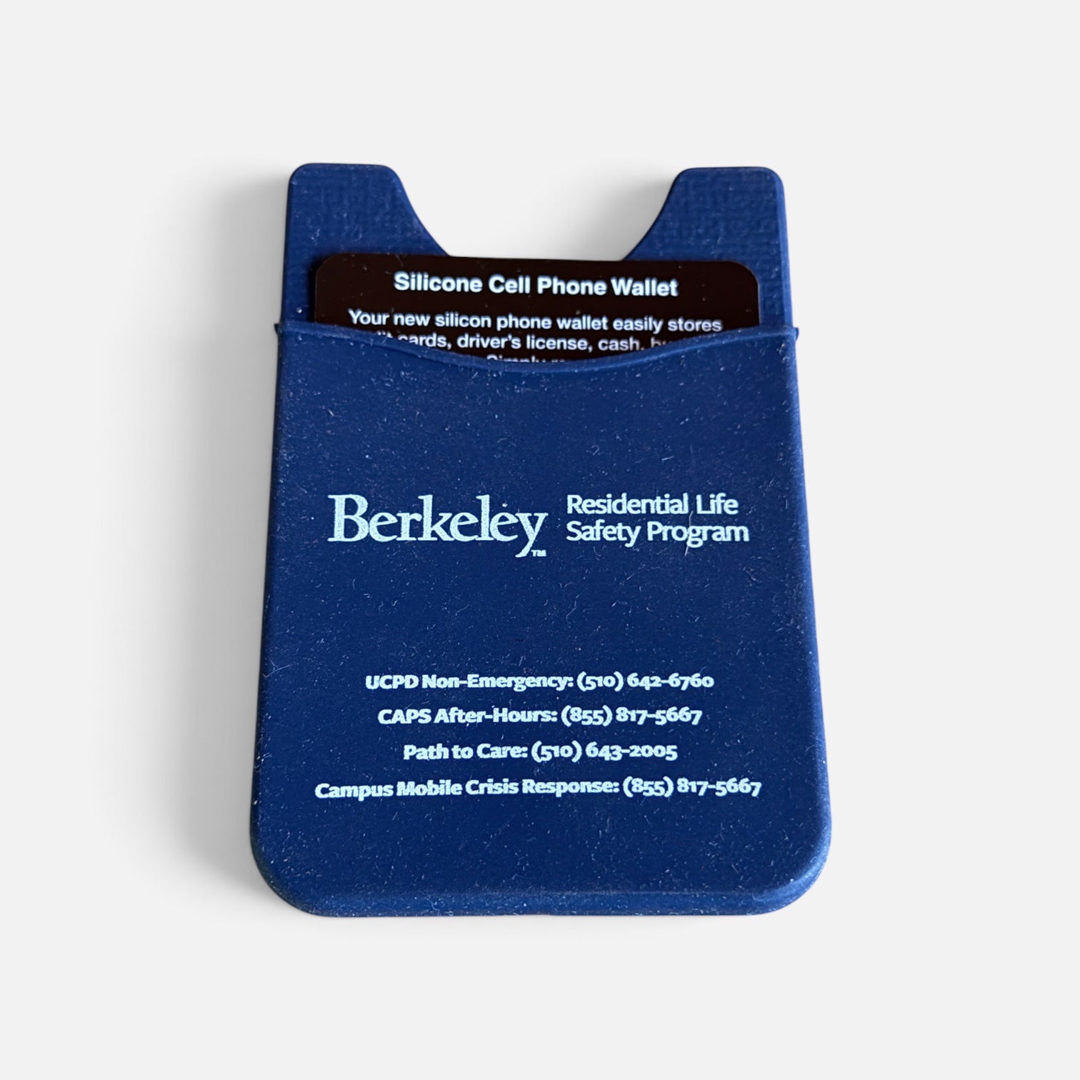 UC Berkeley Residential Life Safety Program Silicone Stick-On Cell Phone Wallet Navy