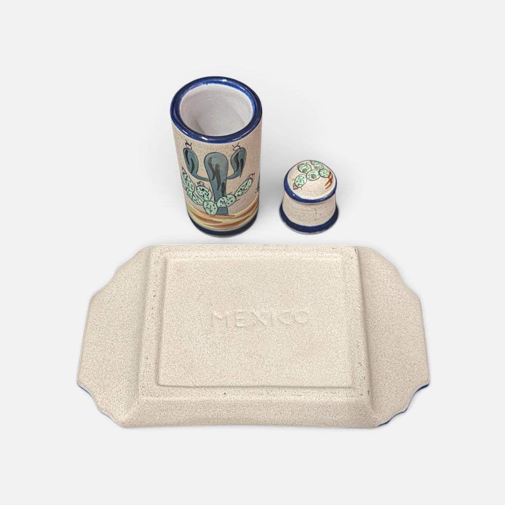 Hand-painted Mexican Stoneware Ceramic Tequila Shot Set
