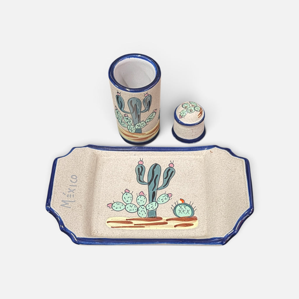 Hand-painted Mexican Stoneware Ceramic Tequila Shot Set