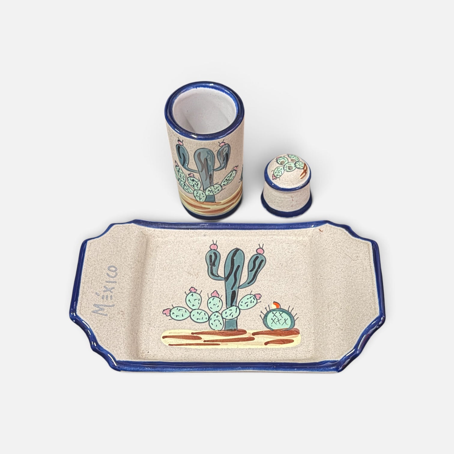 Hand-painted Mexican Stoneware Ceramic Tequila Shot Set