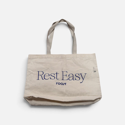"Rest Easy" Beige Cotton Canvas Tote Bag 17.5" x 14"