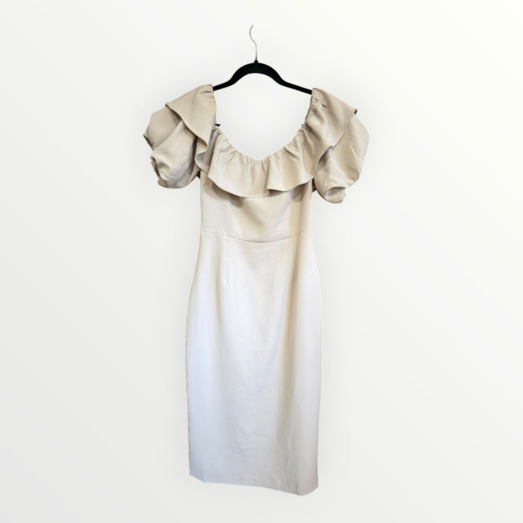 Love Bonito Lavinia Off Shoulder Midi Pencil Dress Sand Size: XS