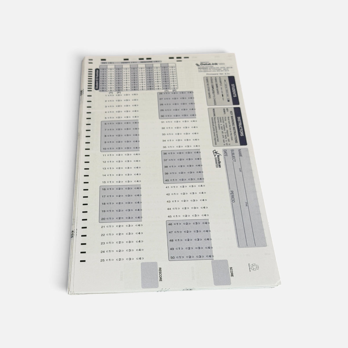 50Q AccuScan Test Answer Sheet #28330- 6 Pack