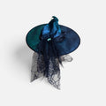 Shimmering Teal and Blue Metallic Witch Hat with Spiderweb Veil 19'D