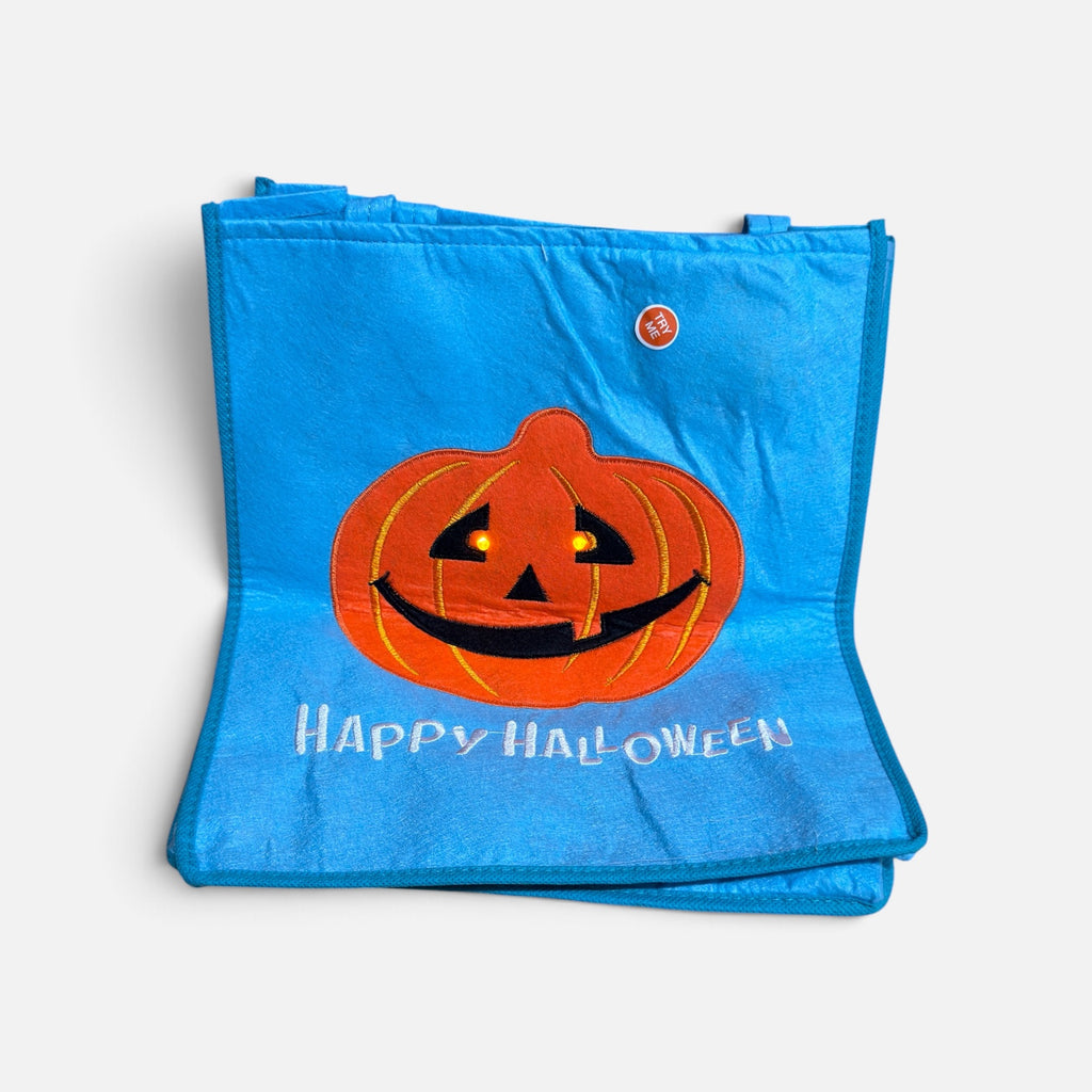 Blue Light-up "Happy Halloween" Jack-o'-Lantern Trick-or-Treat Tote Bag 12" x 14"