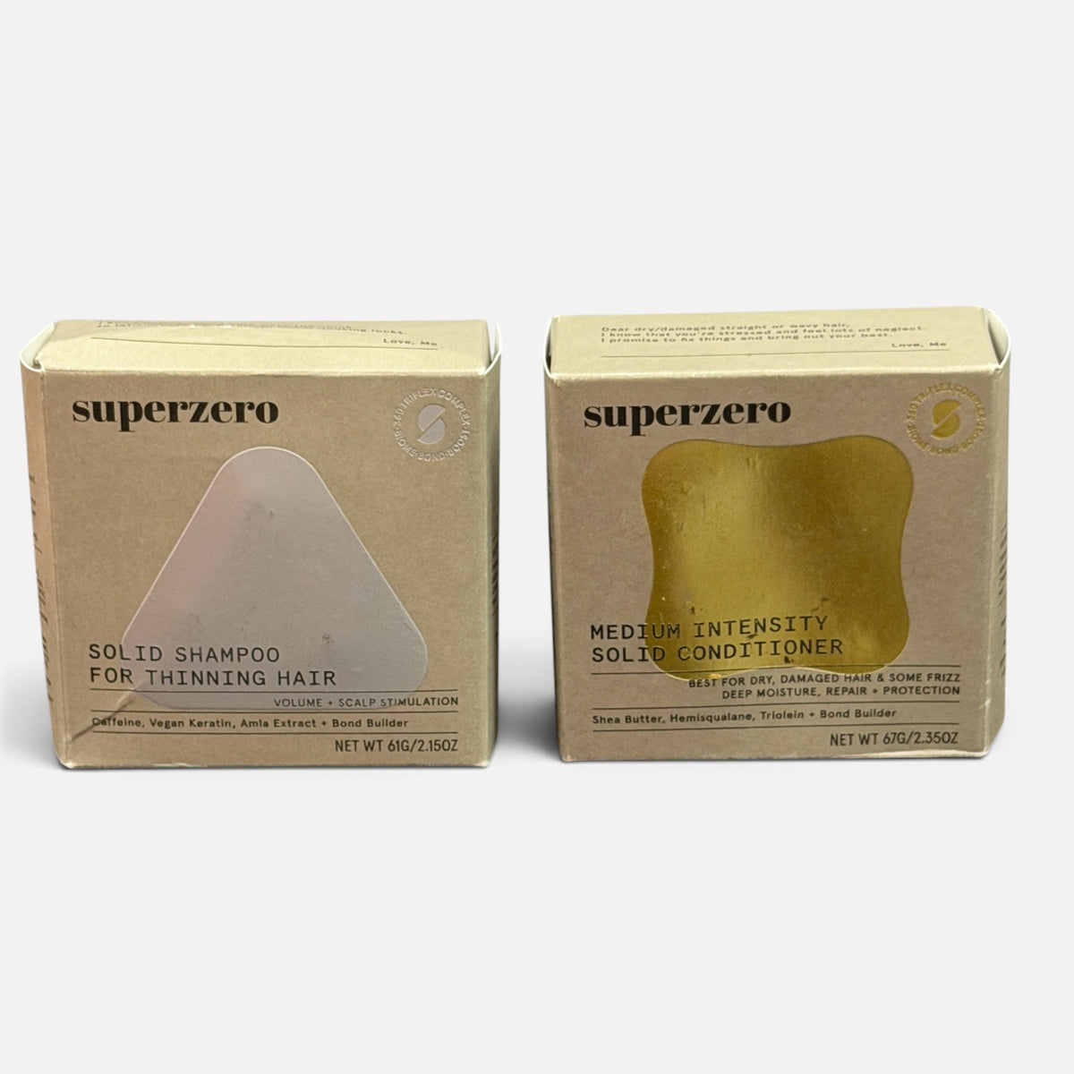 Superzero Plastic-free Hair Care Set Featuring a Solid Shampoo for Thinning Hair and a Medium Intensity Solid Conditioner