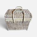 Large Vintage Woven Wicker Rattan Lidded Picnic Storage Basket 15"x 10" x13"