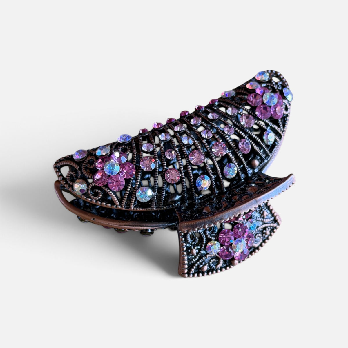 Vintage-style Rhinestone Floral Hair Claw Clip 3"L