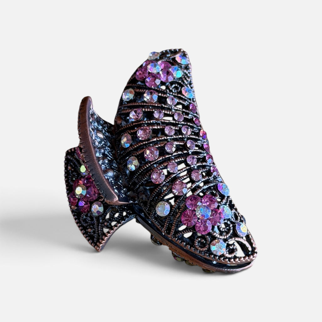 Vintage-style Rhinestone Floral Hair Claw Clip 3"L