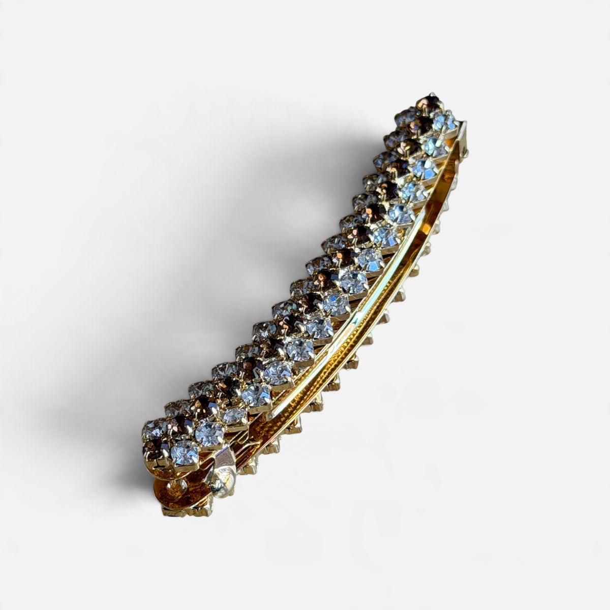 Vintage-style Gold-tone Crystal Rhinestone Barrette 3"L