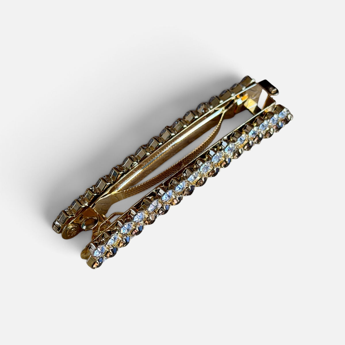 Vintage-style Gold-tone Crystal Rhinestone Barrette 3"L