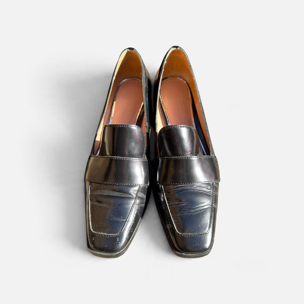 Linea Paolo Black Leather Square-toe Penny Loafers Size: 6