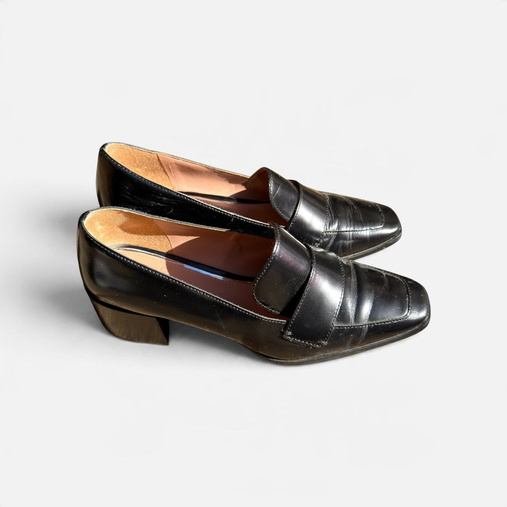 Linea Paolo Black Leather Square-toe Penny Loafers Size: 6