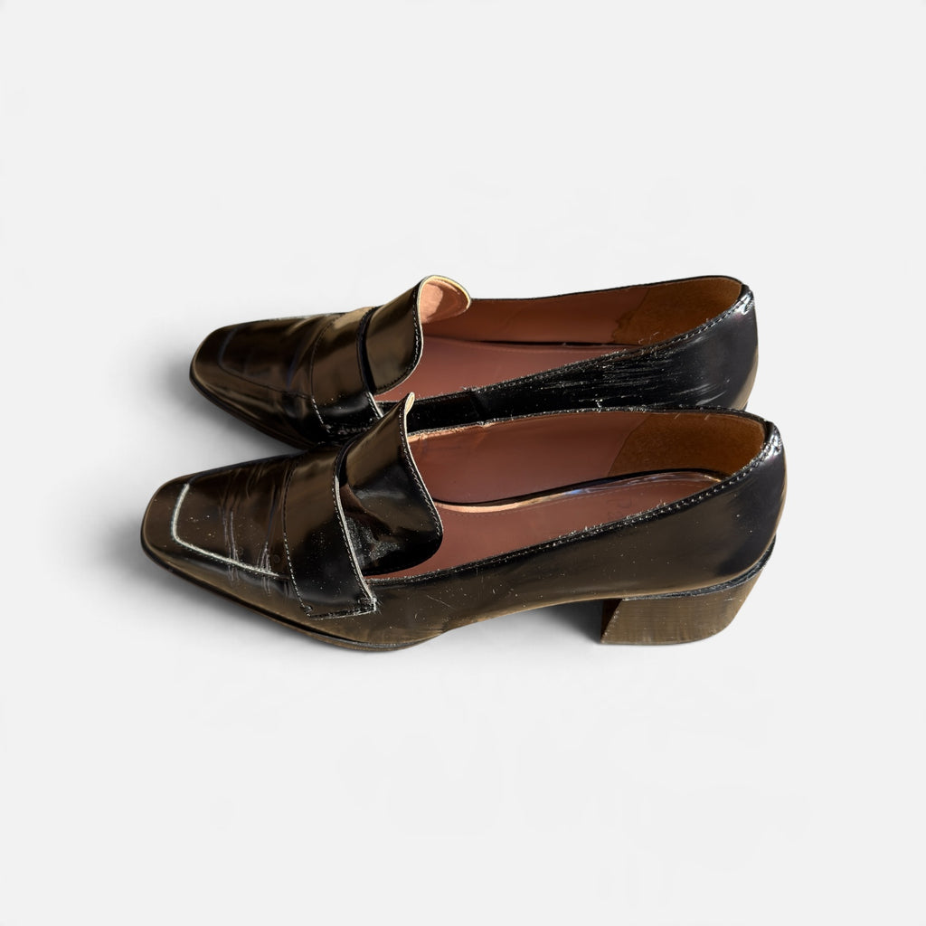 Linea Paolo Black Leather Square-toe Penny Loafers Size: 6