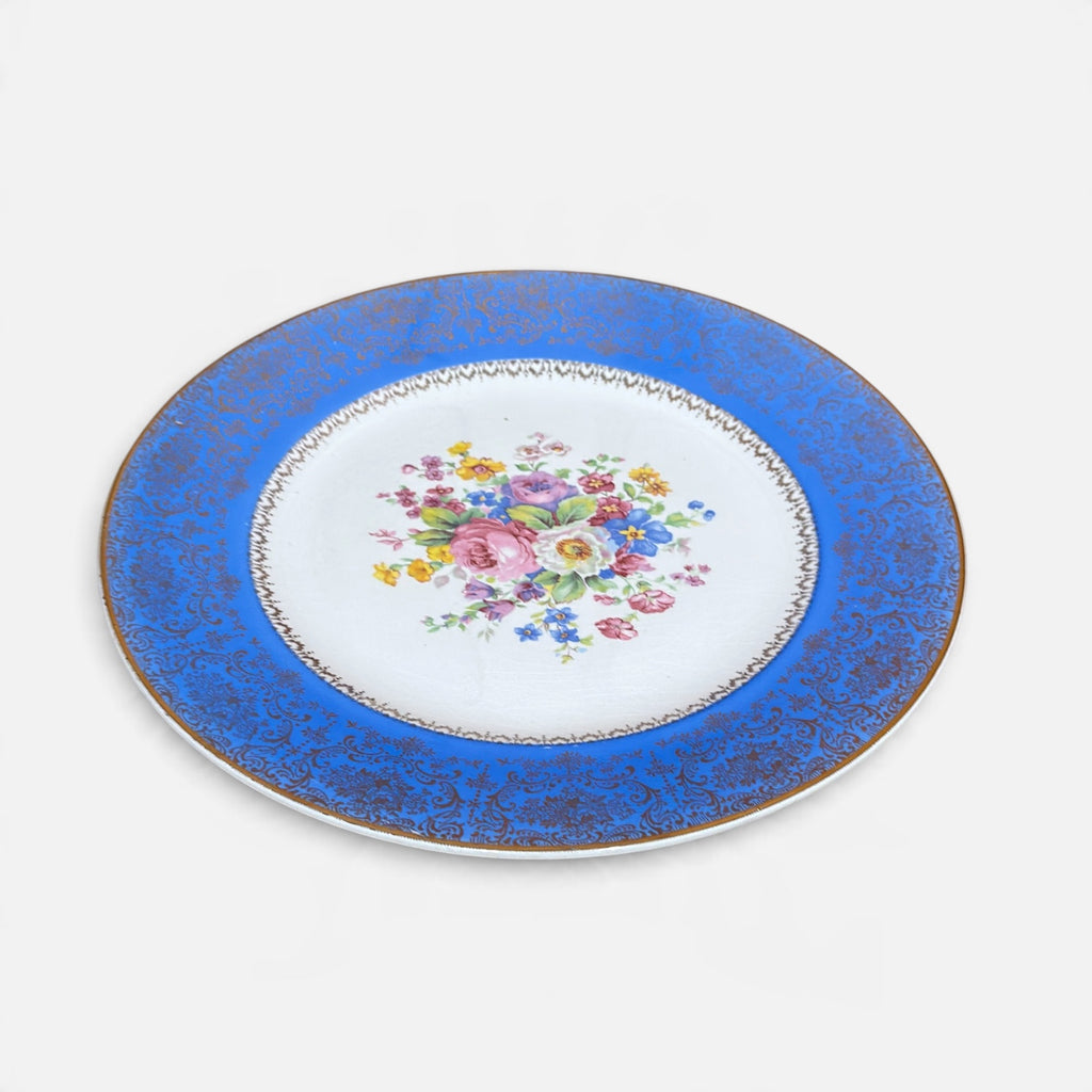 Vintage 1930s Salem China Co Porcelain Plate, California Rose Bouquet, 23K Gold Filigree, Made in USA 10.75″D