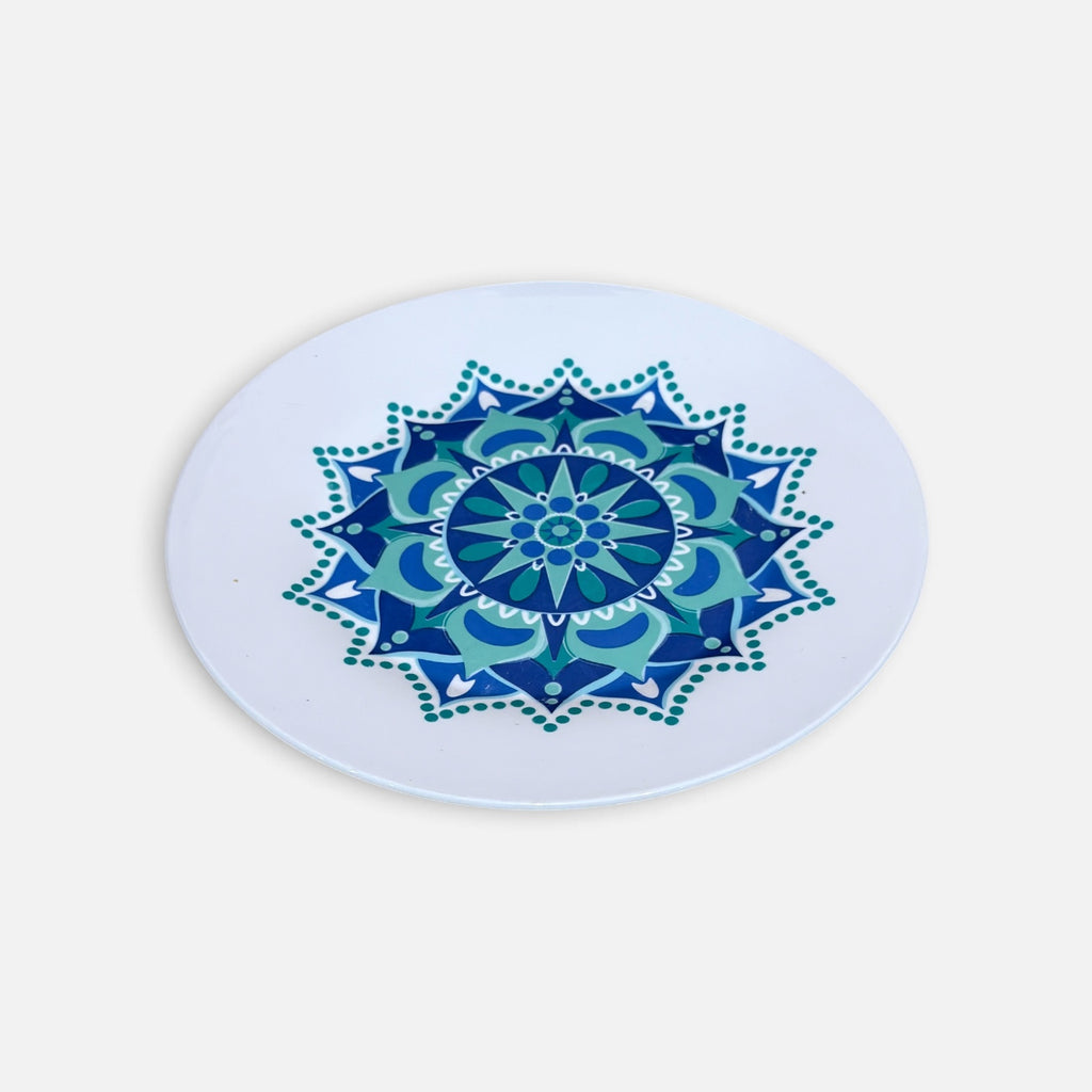 Set Of 2 Royal Norfolk Blue Turquoise Starburst Mandala Dinner Plates 10.5"D