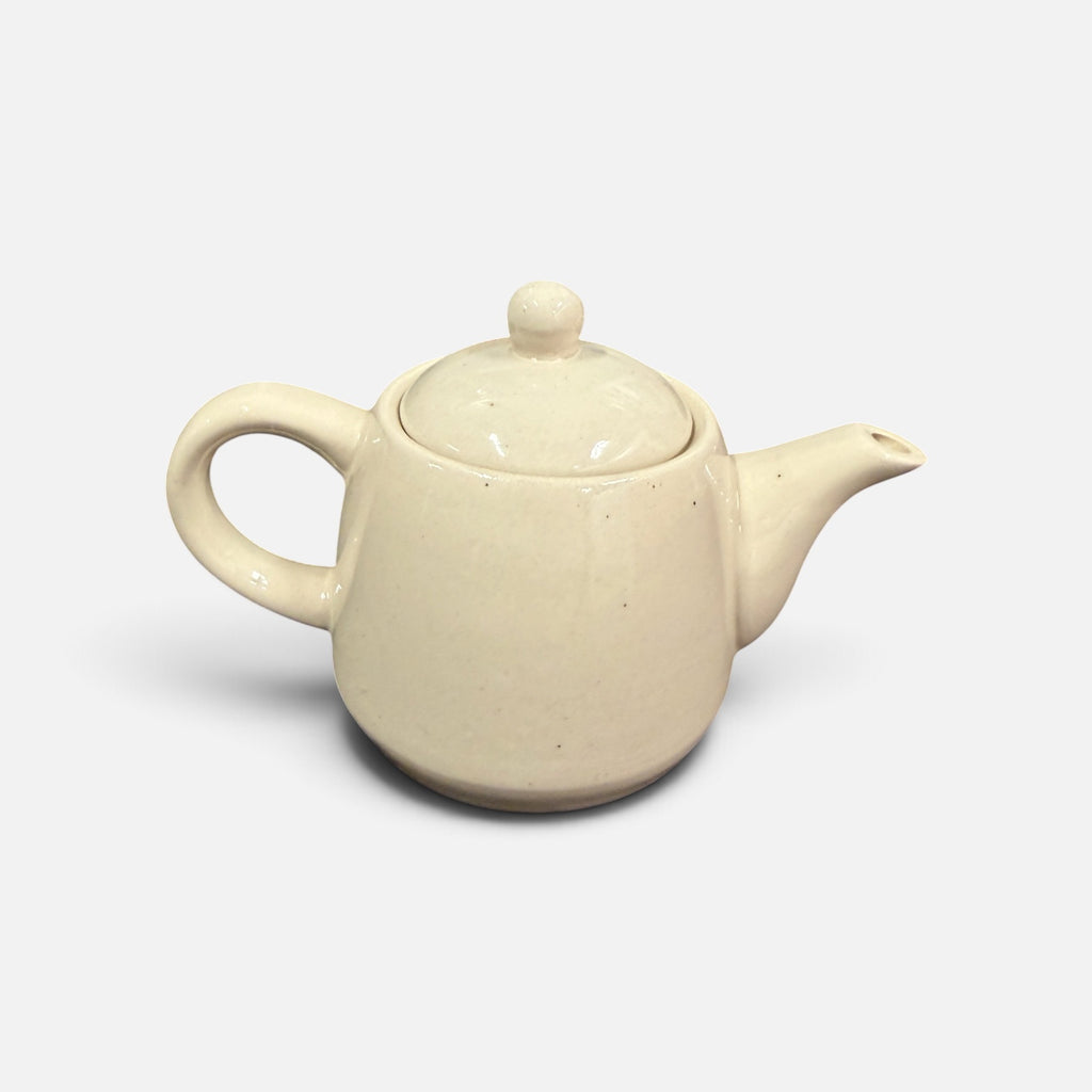 Vintage SINGLE-SERVE Cream and Tan Ceramic Teapot 4.25"H
