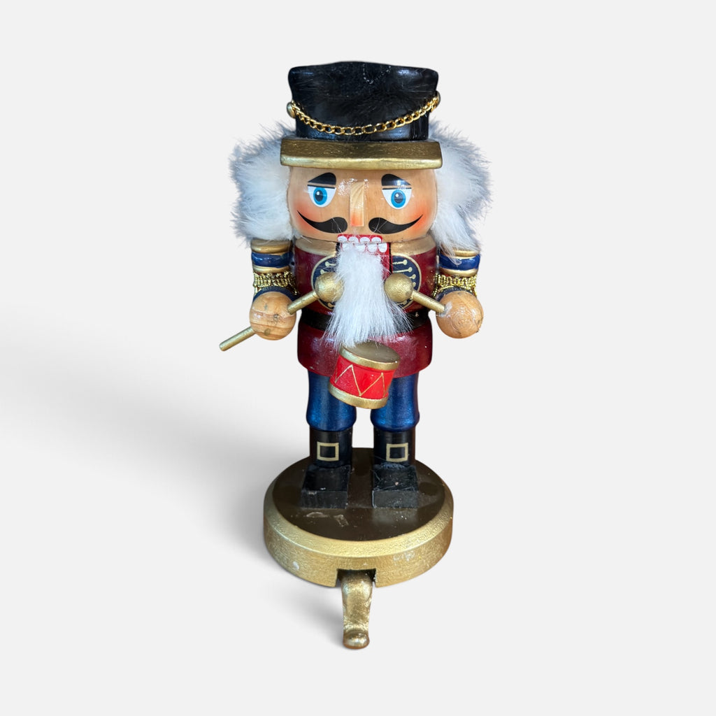Vintage Wooden Nutcracker Stocking Holder 3.5" × 4" × 8"
