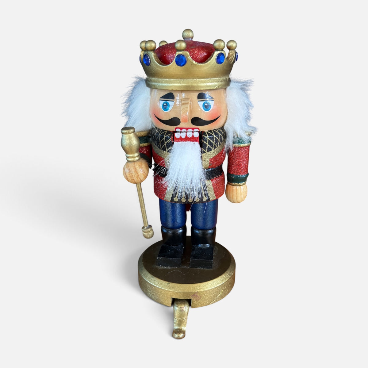 Vintage Wooden Nutcracker Stocking Holder 3.5" × 4" × 8"
